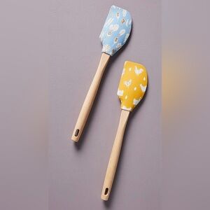 NWT Anthropologie Silicone Spatula Vegetable Print Blue Bodega Wood Handle